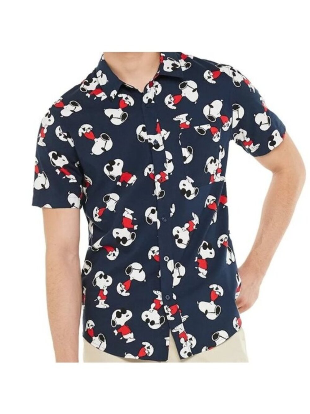 Men's Peanuts Snoopy Joe Cool Button-Down Shirt, Navy, Size Small